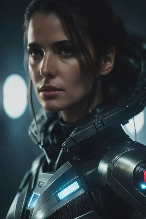 erd, ((best quality)), ((masterpiece)), (detailed), Midjourney Style, close-up, woman, robot, red eyes, concept art, inspired by Marek Okon, digital art, Crysis Nanosuit, futuristic, (glowing elements:1.1), 4:3 aspect ratio, dynamic duo, <lora:EleonoraRomandini-RealVision-V1.0:1>