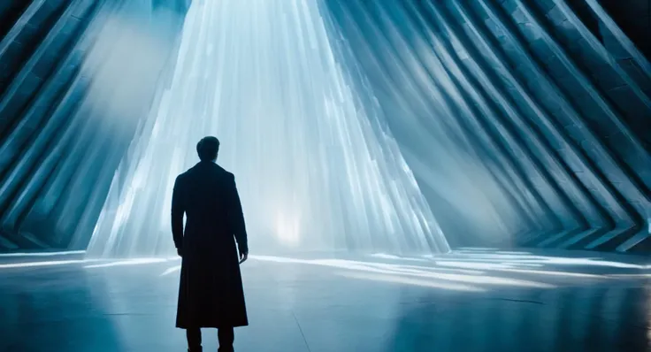 cinematic film still of <lora:Fortress of Solitude:1>
Fortress of Solitude a man standing in a large room with a giant ceiling inside Fortress of Solitude, shallow depth of field, vignette, highly detailed, high budget, bokeh, cinemascope, moody, epic, gorgeous, film grain, grainy