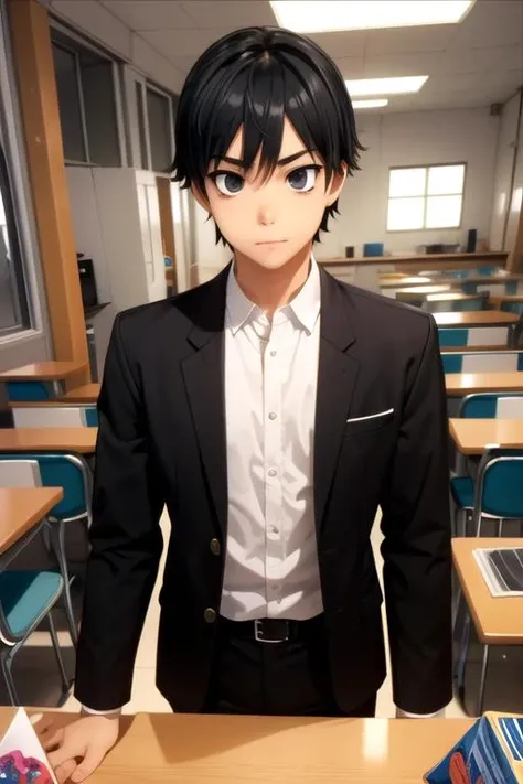 masterpiece, best quality, , 1boy, solo, male focus, looking at viewer, , , , , <lora:amatsuyu_kisaragi:0.72>, amatsuyu_kisaragi, black hair, black eyes, candy costume, science fiction cyber-horror, HD-DVD