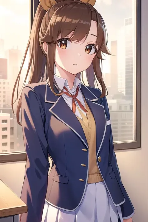 hiyorinatsuno, <lora:hiyori natsuno manga-lora-nochekaiser:1>,
hiyori natsuno, long hair, bangs, brown hair, ribbon, (brown eyes:1.5), hair ribbon, ponytail, red ribbon,
BREAK skirt, shirt, thighhighs, bow, school uniform, jacket, white shirt, neck ribbon, blue jacket,
BREAK indoors, classroom,
BREAK looking at viewer, (cowboy shot:1.5),
BREAK <lyco:GoodHands-beta2:1>, (masterpiece:1.2), best quality, high resolution, unity 8k wallpaper, (illustration:0.8), (beautiful detailed eyes:1.6), extremely detailed face, perfect lighting, extremely detailed CG, (perfect hands, perfect anatomy),