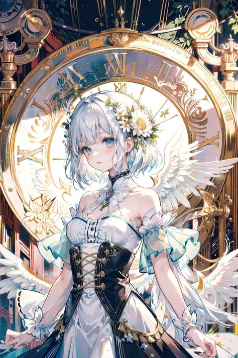 an extremely delicate and beautiful, (monster girl), bushy, chromatic, delicate, primary, provocative, solar, celestial, angel, 1girl, beautiful and detailed scenery, giant white clocks, energy madness, add_detail:1, add_detail:0, add_detail:0.5,