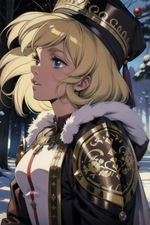 (masterpiece:1.1), (best quality:1.1), 1girl, Real light and shadow, anime face, 4k, 8k, wallpaper,epic, detail texture, blonde hair, (blue eyes:1.5), ((((blond hair:1.35, medium hair)))),intricate eyes,beautiful detailed eyes, (Wearing a wizard's black hat: 1.6), symmetrical eyes,big eyes:1.5,(((lustrous skin:1.5,bright skin: 1.5,skin tanned,shiny skin,very shiny skin,shiny body,plastic glitter skin,exaggerated shiny skin,illuminated skin))),(detailed body,(detailed face)), cute, erotic,daring, (((medieval man armor,adventurer man armor,winter coat))),(((intricate outfit,intricate clothes, embroidered outfit,ornate outfit,embroidered clothes,ornate armor))), (dynamic pose:1.0),happy,smile,(centered,scale to fit dimensions,Rule of thirds), ((snowy pine forest at night)), with dark stormy clouds,winter,scenery:1.25,((snow forest background)),Christmas tree, highres,sharp focus,(ultra detailed,extremely detailed),(photorealistic artwork:1.37),(extremely detailed CG unity 8k wallpaper),(((vibrant colors,vibrant theme))),(intricate),(masterpiece),(best quality),
