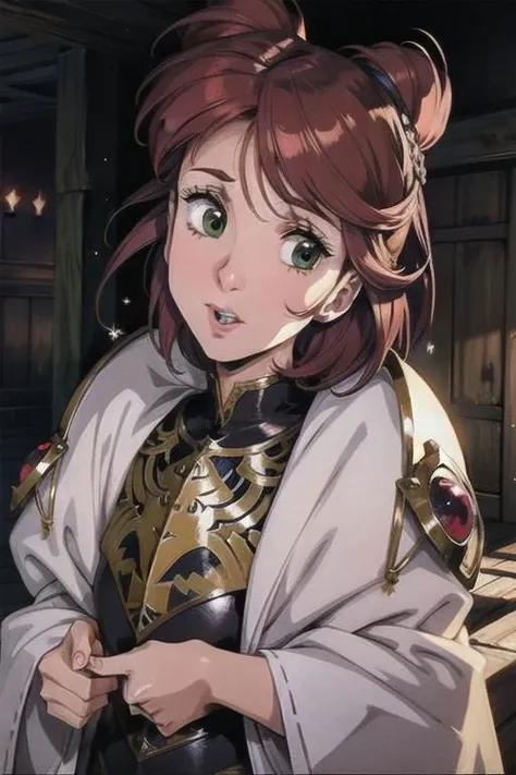 (masterpiece:1.1), (best quality:1.1), 1girl, Real light and shadow, anime face, 4k, 8k, wallpaper,epic, detail texture, red hair, small breasts, (green eyes:1.5) ((((red hair:1.35 colored inner hair,ear breathing)))), short hair, (((green_eyes:1.3))),intricate eyes,beautiful detailed eyes,symmetrical eyes,big eyes:1.5,(((lustrous skin:1.5,bright skin: 1.5,skin tanned,shiny skin,very shiny skin,shiny body,plastic glitter skin,exaggerated shiny skin,illuminated skin))),(detailed body,(detailed face)), cute, (((medieval man armor,adventurer man clothing,winter coat,unbuttoned shirt))),(((intricate outfit,intricate clothes,embroidered outfit,ornate outfit,embroidered clothes,ornate clothes))), (dynamic pose:1.0),happy,smile,(centered,scale to fit dimensions,Rule of thirds), (ultra detailed,extremely detailed),(photorealistic artwork:1.37),(extremely detailed CG unity 8k wallpaper),(((vibrant colors,vibrant theme))),(intricate),(masterpiece),(best quality),