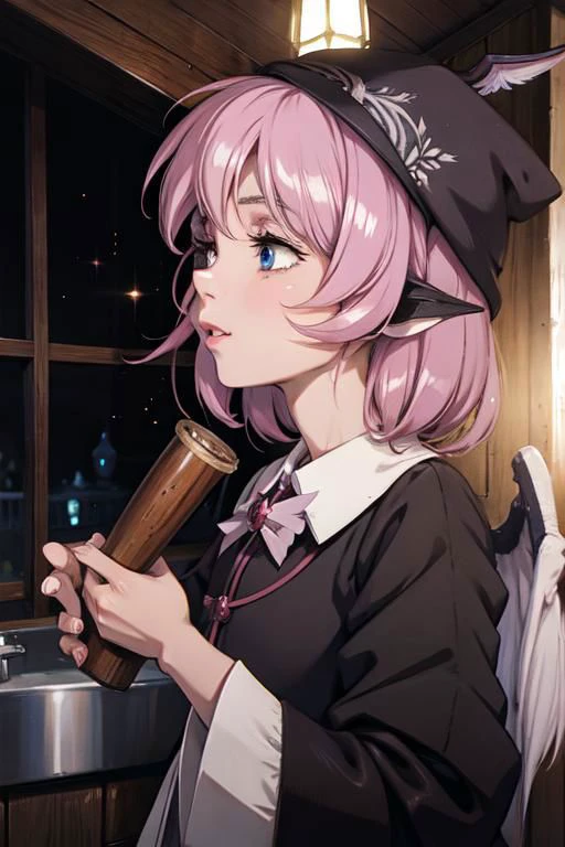 mystia lorelei, (masterpiece:1.1), (best quality:1.1), 1girl, Real light and shadow, anime face, 4k, 8k, 1girl,, okamisty, animal ears, wings, head scarf, japanese clothes, short hair, pink hair,epic, detail texture, pinkhair, (blue eyes:1.5), ((((pink hair:1.35 colored inner hair,ear breathing)))),((blue_eyes:1.3))),intricate eyes,beautiful detailed eyes,symmetrical eyes,big eyes:1.5,(((lustrous skin:1.5,bright skin: 1.5,skin tanned,shiny skin,very shiny skin,shiny body,plastic glitter skin,exaggerated shiny skin,illuminated skin))),(detailed body,(detailed face)), cute,slutty,erotic,daring, (((medieval man clothes,adventurer man clothing,winter coat,unbuttoned shirt))),(((intricate outfit,intricate clothes,embroidered outfit,ornate outfit,embroidered clothes,ornate clothes))), (dynamic pose:1.0),happy,smile,(centered,scale to fit dimensions,Rule of thirds), (ultra detailed,extremely detailed),(photorealistic artwork:1.37),(extremely detailed CG unity 8k wallpaper),(((vibrant colors,vibrant theme))),(intricate),(masterpiece),(best quality),