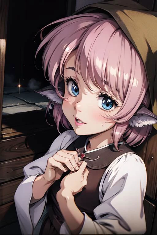 mystia lorelei, (masterpiece:1.1), (best quality:1.1), 1girl, Real light and shadow, anime face, 4k, 8k, 1girl,, okamisty, animal ears, wings, head scarf, japanese clothes, short hair, pink hair,epic, detail texture, pinkhair, (blue eyes:1.5), ((((pink hair:1.35 colored inner hair,ear breathing)))),((blue_eyes:1.3))),intricate eyes,beautiful detailed eyes,symmetrical eyes,big eyes:1.5,(((lustrous skin:1.5,bright skin: 1.5,skin tanned,shiny skin,very shiny skin,shiny body,plastic glitter skin,exaggerated shiny skin,illuminated skin))),(detailed body,(detailed face)), cute,slutty,erotic,daring, (((medieval man clothes,adventurer man clothing,winter coat,unbuttoned shirt))),(((intricate outfit,intricate clothes,embroidered outfit,ornate outfit,embroidered clothes,ornate clothes))), (dynamic pose:1.0),happy,smile,(centered,scale to fit dimensions,Rule of thirds), (ultra detailed,extremely detailed),(photorealistic artwork:1.37),(extremely detailed CG unity 8k wallpaper),(((vibrant colors,vibrant theme))),(intricate),(masterpiece),(best quality),