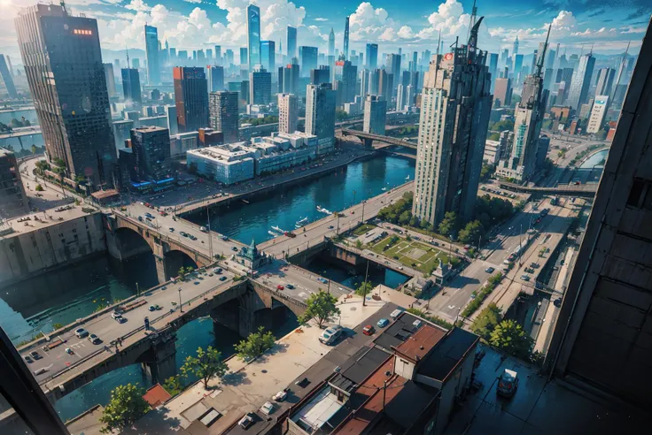 masterpiece, best quality, game cg, 3d, wide shot, lens flare, depth of field, floating, flying, product design, game,conceptual design,concept art, reference sheet, close-up, blurry background, blurry foreground, scenery, (floating city:1.3), (sky:1.1), (clouds:1.05), (sci-fi:1.2), (landscape:1.1), (airships:1.25),spacecraft, aircraft,(buildings:1.3), (nature:1.2), (forest,tree:1.2), In this mesmerizing landscape painting, transport, airplane, airport, jet engine, glitch, impulse, pulse wave, cityscape, tokyo \(city\), new york, shanghai, daytime, morning, multicolored background, (cyberpunk:1.2),blocking,