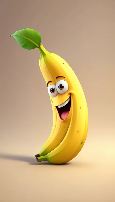 a happy cartoon banana fruit, Pixar Style, perfect composition, 8k artistic photography, photorealistic concept art, masterpiece