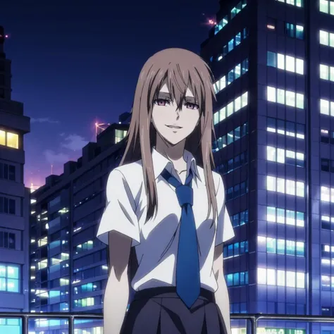 masterpiece,high quality,ultra high definition,solo,
<lora:Chinatsu001:0.7>,looking at viewer,smile,
Chinatsu,1girl,
long hair,brown hair,pink eyes,pale skin,
school uniform,necktie,collared shirt,short sleeves,
pleated skirt,
night,building,city lights,rooftop,standing,wind,flip,