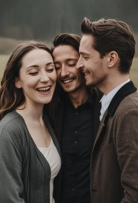 three people happily in love