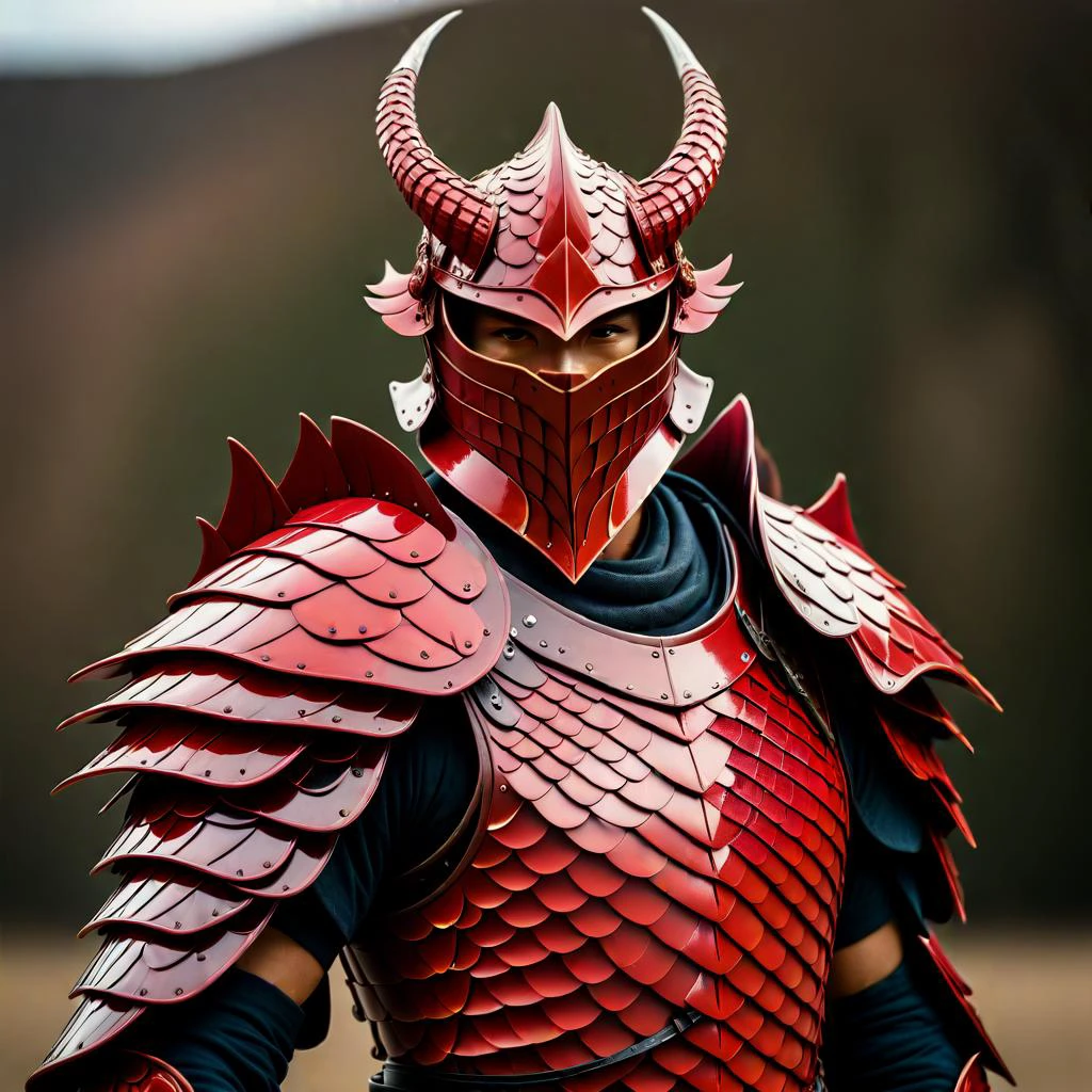 a warrior wearing a armor made of red dragon scales