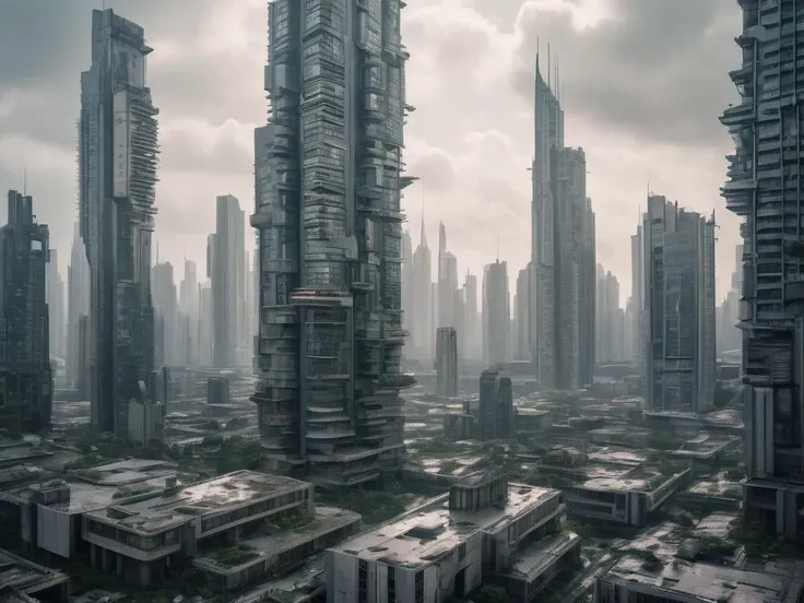 landscape photograph of a prosperous dystopian city, skyline, skyscrapers