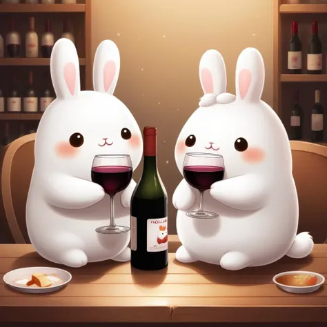 cuty bunny lovers, drinking wine, (molang style:1.2)