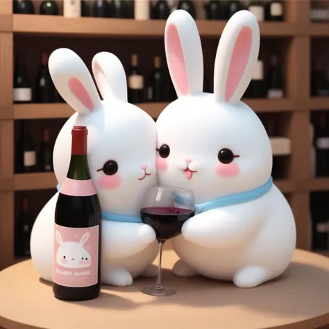 cuty bunny lovers, drinking wine, molang style