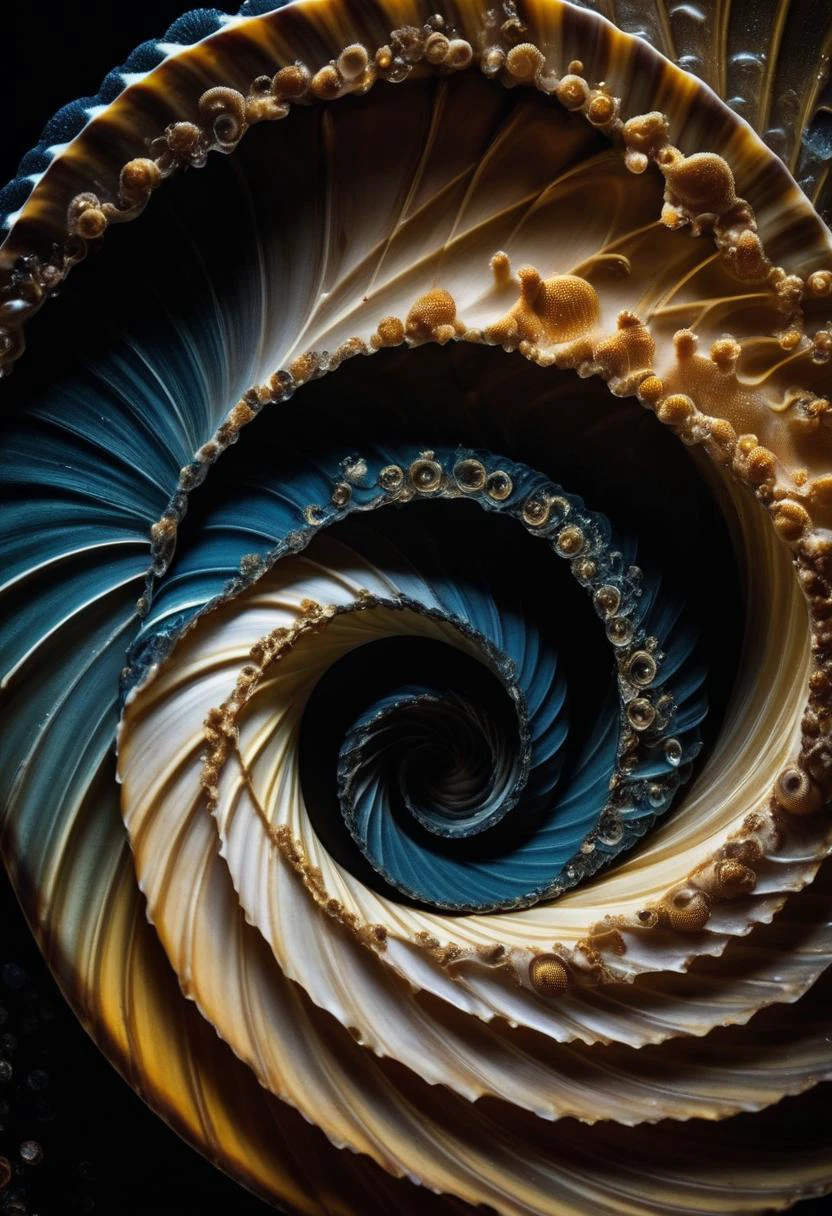 ((cinemtic shoot)) ((close shoot)) The mesmerizing swirls and patterns found in a seashell, revealing the intricate architecture created by marine life. BREAK, realistic, ((photorealistic)) rim lights, dark shadows, cinematic scene , movie shoot , dark, , , extremely detailed, glass reflection, dark shadows, hard light hard shadows, ,, shallow depth of field, vignette, highly detailed, high budget Hollywood film, cinemascope, moody, epic, gorgeous, detailed background , ((darkfull )) , detailed