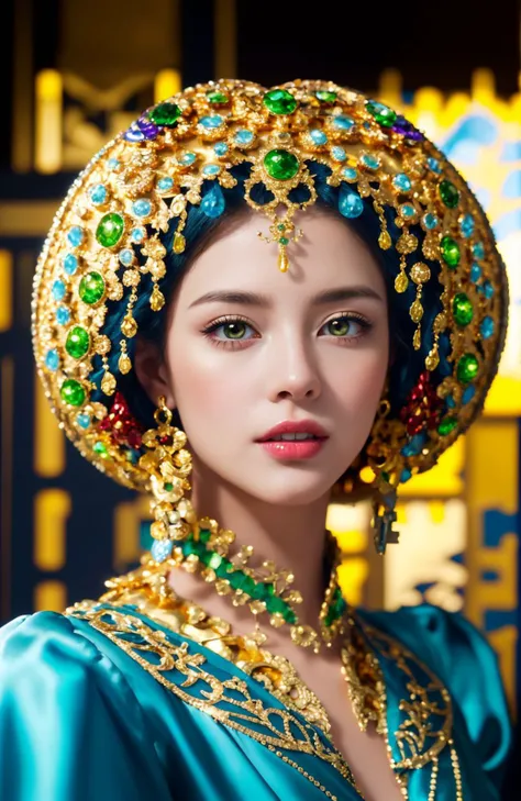 (best quality, detailed, masterpiece, vibrant, colorful, realistic, photo, 8k, 4k, dslr quality, photorealistic, Hasselblad 35mm/F1.2 photo of a woman,cinematic photorealistic, 8k uhd natural lighting, raw, rich, intricate details, key visual, A girl in Futuristic beautiful photogenic attractive young supermodel painted in Gustav Klimt style glamorous beautiful colourful dreamy awesome elegant elaborate complex detailed awesome gold blue pink green orange peridot lilac yellow magenta cyan gold silver copper fabulous 8k intricate brush work vivid bright vibrant colors 3d gold trim metallic 24k gold filigree background mosaic awesome rich haute couture bambi eyes ultimate beauty sheen 8k glamorous filigree mosaic pearlized amazing elegant elaborate couture elaborate hair style contrast frosty brushed matte luminous gold yellow background vibrant pink silver green 8k 24k gold trim gold background asymetrical beautiful awesome superb 8k sheen 3d Klimt vibrant colors large eyes gorgeous beautiful colourful delicate facial features beautiful superb 24k gold highlights 8k mosaic pearlized gold background 3d bright colors gold trim awesome beautiful opulent elegant bold vivid colors 8k in focus