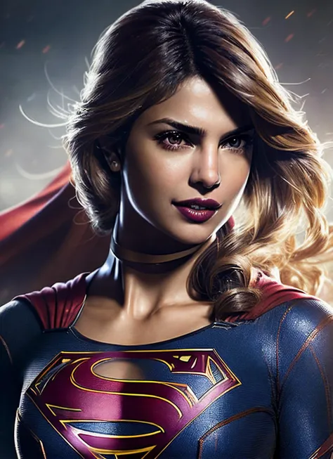 supergirl costume, a photo of sks woman, ((detailed face)), ((canon m50)), ((award winning)), (High Detail), Sharp, 8k, Cinematic lighting, soft lighting, greg rutkowski, trending on artstation, intricate, gothic clothing, victoria secret,, <lora:locon_priyanka_v1_from_v1_64_32:1.25>