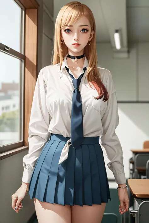 ((top-quality、​masterpiece:1.3))、((Russian beauties))、1 female、14years、large full breasts:1.1、Slender body type:1.6、Toned abs、Blonde semi-long hair、((Japan schoolgirl uniform:1.5))、Super Detailed Face、Detailed lips、detailedeyes、二重まぶた、Plump smile、blue-sky、​​clouds、Looking to the right、blue eyess、wide Shots、full body wide shot、Model pose posing with hands on buttocks