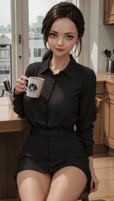 (8k, Best Quality, Masterpiece: 1.2), (Realistic, Photorealistic: 1.37), Super Detailed, 1 Girl, Cute, Alone, Beautiful Detailed Sky, Detailed Cafe, Night, Sitting, Date, ( Nose blush), (smile: 1.15), (close mouth) small breasts, beautiful details, (collared shirt: 1.1), night, wet, business wear, rain, white lace, (short hair: 1.2), floating Hair NovaFrogStyle,