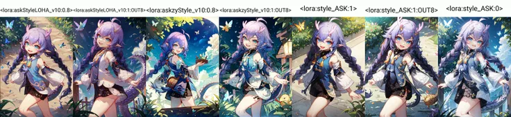 ( girl:1.1), solo, smile, :d, smug,
smile, from side,
bailu,twin braids, (dragon tail:1.0), detached sleeves fur trim chinese clothes yellow tassel, dragon horns,
outdoor, rural style, <lora:bailuHonkaiStarRail0:1> <lora:add_detail:0.2>
butterflies, birds
<lora:askStyleLOHA_v10:0.8>
<lora:askStyleLOHA_v10:0> <lora:askzyStyle_v10:0> <lora:style_ASK:0>