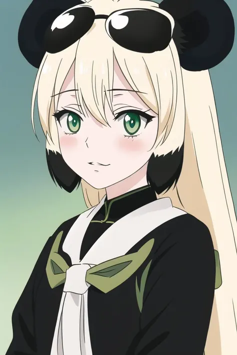 <lora:MeiMei_v10:0.6> mei-mei, black animal ears, blonde, panda-girl, green eyes
white background, simple background,, 8k, masterpiece, absurdres, anime, screencap,