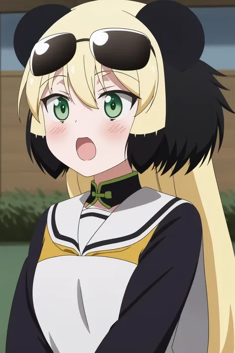 <lora:MeiMei_v10:0.77> mei-mei, black animal ears, blonde, panda-girl, green eyes
outdoors,, 8k, masterpiece, absurdres, anime, screencap,