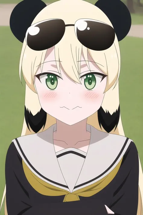 <lora:MeiMei_v10:0.77> mei-mei, black animal ears, blonde, panda-girl, green eyes
outdoors,, 8k, masterpiece, absurdres, anime, screencap,