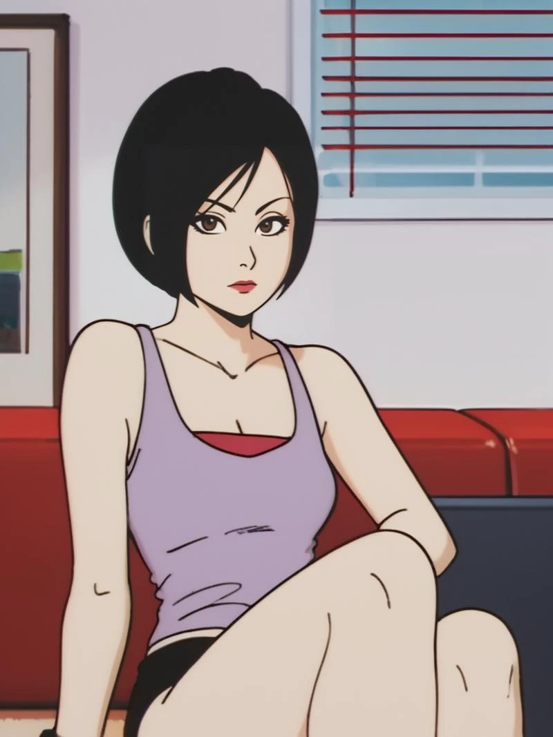 score_9, score_8_up,score_7_up,ada wong, source_anime,cleavage, <lora:EarlyAkirav1.1:1> drgbls1, sitting on the living room,wearing tanktop, short pant,