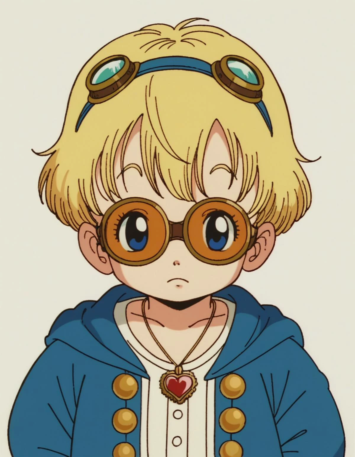 zPDXL, score_9, score_8_up, score_7_up, source_anime, 8k, absurdres, 1980s \(style\), retro artstyle, anime coloring,
<lora:EarlyAkirav1-1:0.8> drgbls1, 1girl, wearing a steampunk attire, Bustle jacket with brass hardware, striped bloomers, monocle pendant necklace, lace-up Victorian boots, Brass goggles with tinted lenses, upper body, portrait, Alice in Wonderland, blonde hair, , littl,