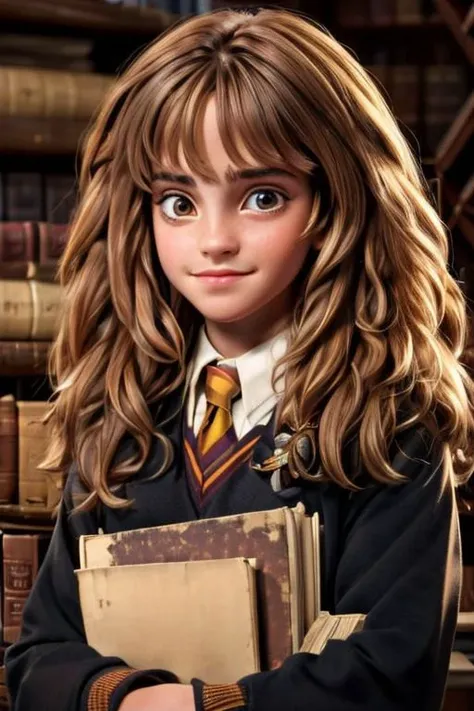 (masterpiece), hdr, proud mood,
1girl, hermione, <lora:hermaione:0.8>, red tie,
<lora:add_detail:1>
background of a library, dim light, looking at viewer,