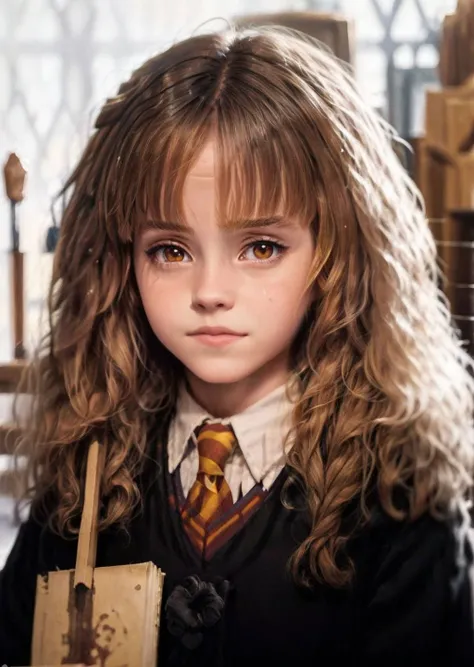 1girl, solo focus, , light freckles, 9 year old, a young girl (riding a broomstick) at hogwarts, sitting on broom, flying a broom in the sky, hermione granger,  panties, spread legs 