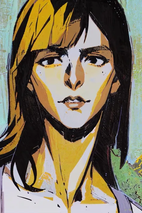 hudc, 1girl, long hair, black hair, solo, black eyes <lora:xudc10ep15n:0.55>
a_rostov_style <lora:DE_Alexander_Rostov:1>
illustration, portrait, thin girl, yellow hair, elegant, flirty dynamic pose, rough brush strokes, soothing tones, calm colors, art by greg rutkowski and artgerm, (intricate details:1.12), hdr, (intricate details, hyperdetailed:1.15)