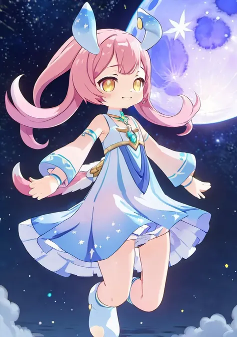 (masterpiece), (best quality),( detailed background, best lighting), ultra-detailed, highly detailed, (((blush))), shy, solo, (happy), (smile), full body, yellow eyes, ((very long hair))), (((floating hair))), perfect hands, 1girl, nelz, ((pink hair)), rounded ears, stubby tail, floating in mid-air, (reflect:1.3),((bioluminescent dress)), glowing dress, night time, dark background, low-key, (giant moon), (shooting stars), Meteor shower,
<lora:0_GI_Mels_All_In_One_00_00_002:0.8> <lora:add_detail:0.8>