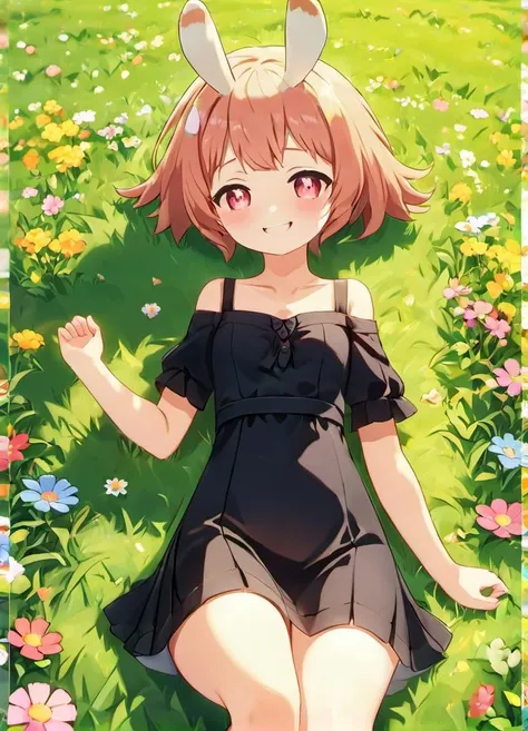 (masterpiece), (best quality), (detailed background, best lighting), ultra-detailed, highly detailed, (((blush))), shy, solo, (happy), (smile), pov navel, barefoot, , <lora:add_detail:0.8>,
<BRAKE>
lying on the grass, (colorful flowers), shadow, sunlight, warm, side lighting,
<BRAKE>
black dress, short sleeve, (off shoulder dress),
(nels02), , <lora:0_GI_Mels_All_In_One_00_00_002:0.9>