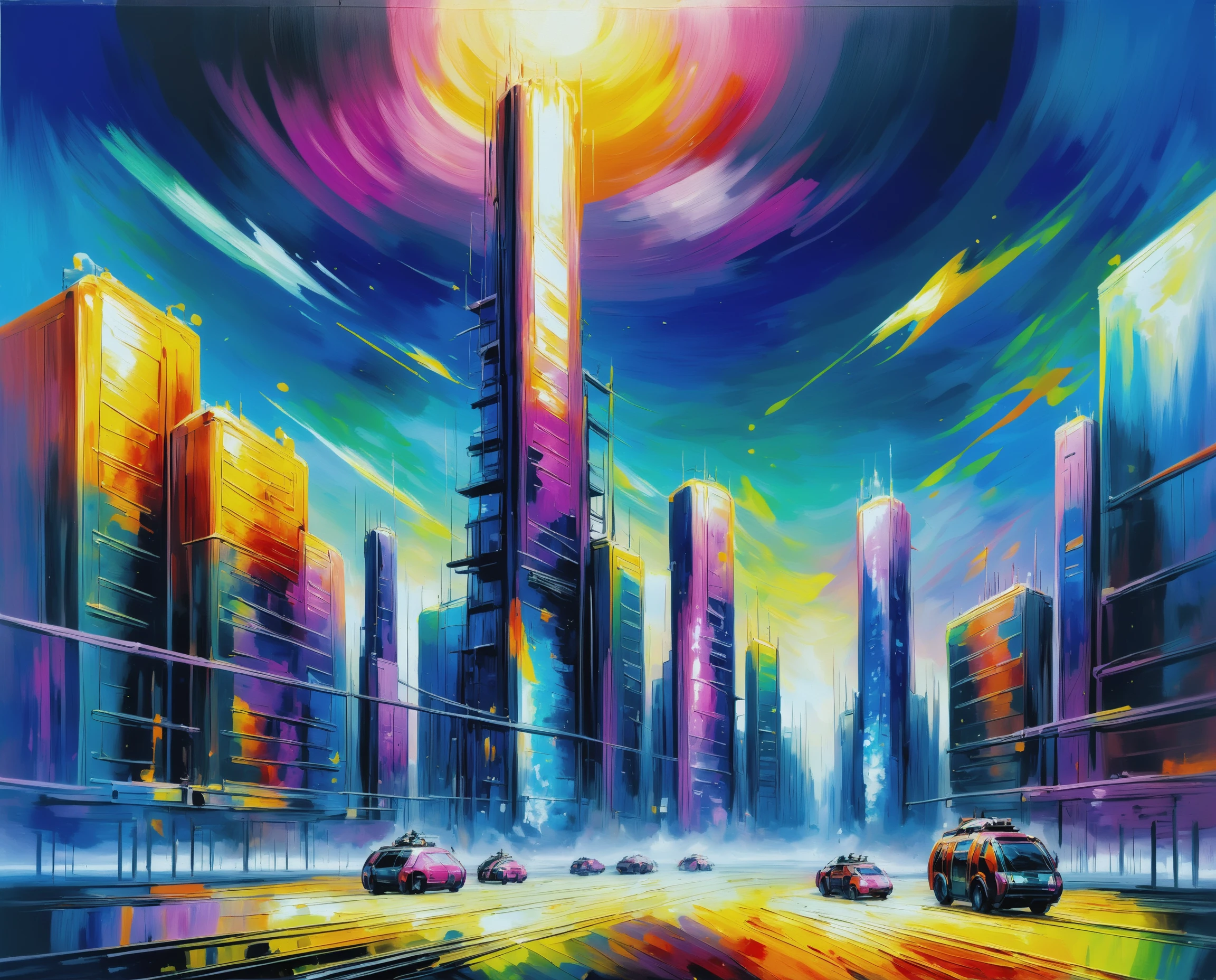scifi anime oil painting, vibrant professional pigments, Preternatural Cryogenic Plains<lora:EnvyAnimeOilXL01:1>