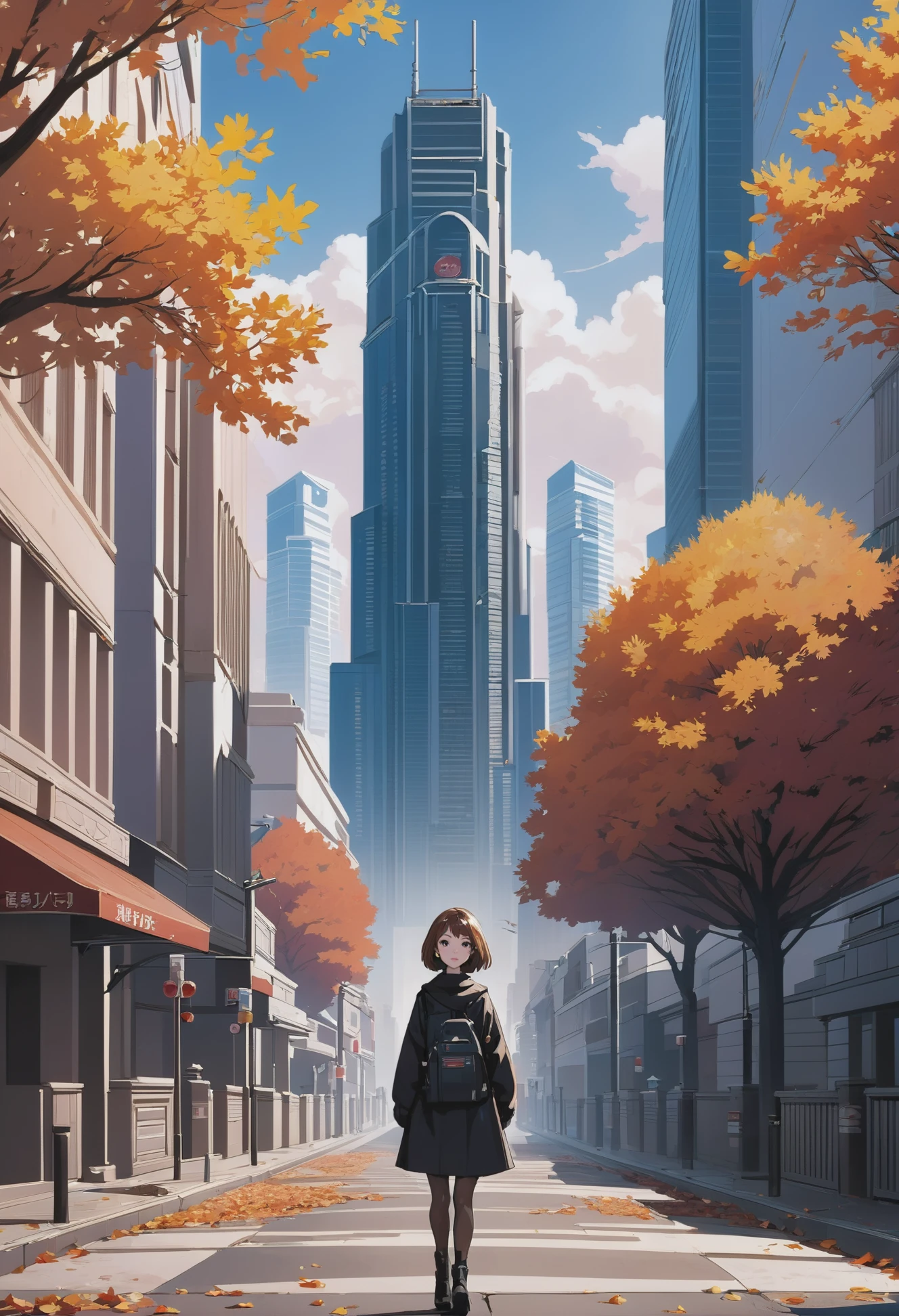 digital painting, anime movie promotional still, noon, architecture, autumn metropolis