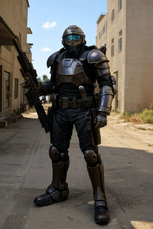 a man in plate armor made from a black non reflective metal, wearing a helmet and (gas mask) and firing an (assault rifle), ((black armor)), holding weapon
masterpiece, best quality, ((adult)), extremely detailed face, perfect lighting, 1boy, solo, photorealistic, hi res, hyperdetailed, ultrarealistic, ((cowboy shot)), ((action pose)),
male, powersuit,1boy, solo, no face, (helmet), knight, , armor, assault rifle, helghast, , cyberg1gerng, ruanyi0300,armor,assault rifle,belt,gloves,goggles,holding weapon,m4 carbine,mecha,robot,holding gun,