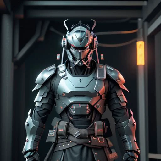 A futuristic male character in advanced chrome samurai armor strikes a cinematic action pose. He wears a hi-tech samurai helmet and features metallic elements throughout. This character embodies the essence of a Kanawa Security Trooper with distinctive samurai armor shoulder pads and a kabuto. In a dynamic display, he is depicted firing an enchanted submachine gun with his right hand while wielding an electric katana in his left hand.
(masterpiece), 8k, Absurdres, best quality, deep colors, Depth-of-field, Efficient Sub-Pixel, HDR, Low ISO, masterpiece, Maximum clarity and sharpness, Multi-Layered Textures, Octane Render, PBR Texturing, Perfect proportions, Post-processing, Rule of thirds, sub-pixel convolution. Subsurface scattering, Super-Resolution, Surface shading, Unreal 5, White balance, Wide aperture, wide-angle Hyperdetailed,