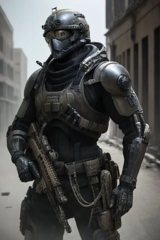 a man in plate armor made from a black non reflective metal, wearing a helmet and gasmask and firing an (assault rifle), ((black armor)), holding weapon
(masterpiece), 8k, Absurdres, best quality, deep colors, Depth-of-field, Efficient Sub-Pixel, HDR, Low ISO, masterpiece, Maximum clarity and sharpness, Multi-Layered Textures, Octane Render, PBR Texturing, Perfect proportions, Post-processing, Rule of thirds, sub-pixel convolution. Subsurface scattering, Super-Resolution, Surface shading, Unreal 5, White balance, Wide aperture, wide-angle Hyperdetailed,
masterpiece, best quality, ((adult)), extremely detailed face, perfect lighting, 1boy, solo, photorealistic, hi res, hyperdetailed, ultrarealistic, ((cowboy shot)), ((action pose)),
male, powersuit,1boy, solo, no face, (helmet), knight, , armor, assault rifle, helghast, , cyberg1gerng, ruanyi0300,armor,assault rifle,belt,gloves,goggles,holding weapon,m4 carbine,mecha,robot,holding gun,