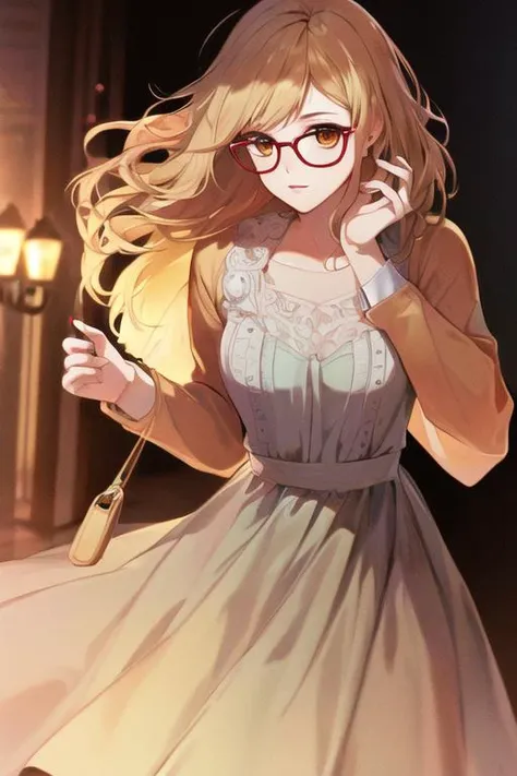 masterpiece,bestquality,ultra-detailed,Cinematic Lighting,llustration,masterpiece, best quality,1girl, medium breasts,medium hair, solo,<hypernet:Mirai:1> , kuriyama_mirai, glasses, red-framed_eyewear, hat, blonde hair, dress, cosplay, fashion, long hair, polka dot, bag, skatesrealistic and detailed clothes, fine fabric emphasis, photorealistic, (extremely detailed), detailed hair, best resolution, best quality, ((medium breasts)), best resolution, best quality, (Masterpiece), extremely detailed face, Original Character, perfect lighting, best colors, colorful, beautiful, fine detail, ultra high resolution, Natural Volumetric Lighting And Best Shadows, Deep Depth Of Field, (Highest Quality, Amazing Details:1.4)