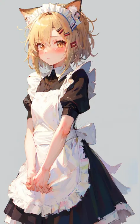 masterpiece,1girl,solo,looking at viewer, blush, cowboy shot,simple background, (maid:1.6)