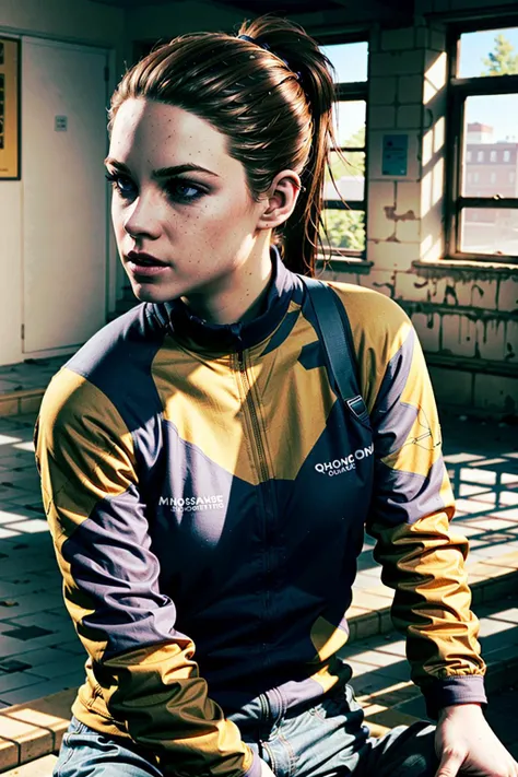 ((masterpiece, best quality, pale ginger hair, ponytail, masterpiece, photorealistic image, closed mouth))
<lora:QuantumBeth:0.8>
QuantumBeth, 1girl, solo, brown hair, blue eyes, standing on a cliff by the sea, the sunset in the background, full body, with hands on hips