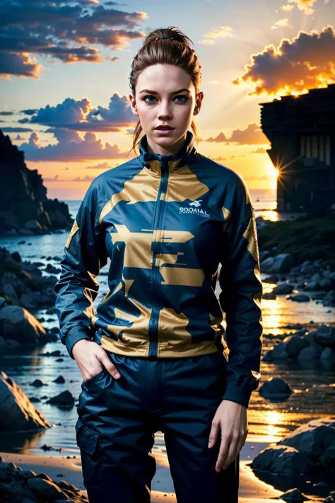 ((masterpiece, best quality, pale ginger hair, ponytail, masterpiece, photorealistic image, closed mouth))
<lora:QuantumBeth:0.8>
QuantumBeth, 1girl, solo, brown hair, blue eyes,Standing on a cliff by the sea, the sunset in the background, full body, with hands on hips