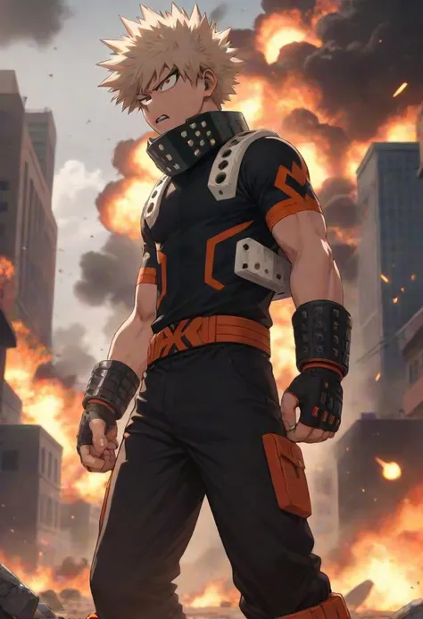 1boy, male focus, bakugou katsuki, boku no hero academia,explosions, masterpiece, best quality, very aesthetic, absurdres,newest,intricate, anime style,