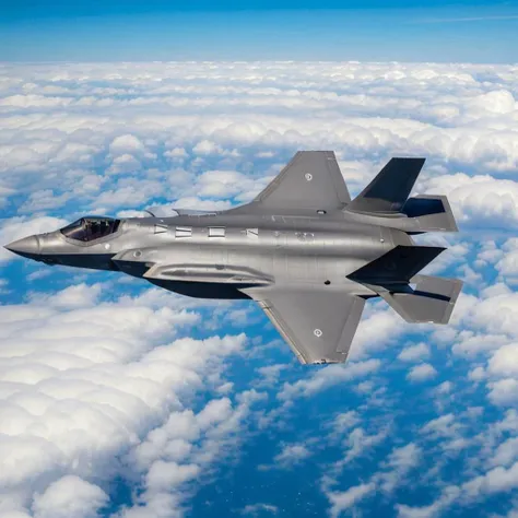 (8k, RAW photo, best quality, masterpiece:1.2), (realistic, photo-realistic:1.37), (exquisitely detailed), ultra_color, (realistic), high quality, ultra detailed, (Real picture), (realistic skin), (intricate details),F-35, airplane, aircraft, vehicle focus, cloud, jet, military, flying, military vehicle, fighter jet, sky, day, realistic, multiple f-35,<lora:myf35testv2:0.75>