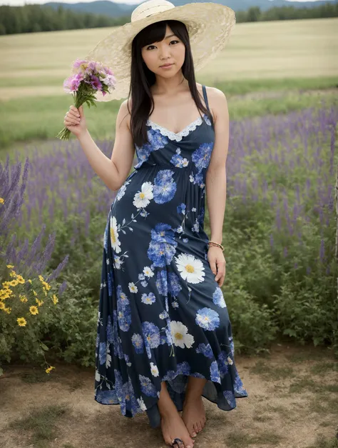 (ShinoAoi), (woman),
Standing amidst the epic American scenery, our muse embodies the essence of Americana in a (bohemian cowgirl outfit:1.1). She (wears a flowing maxi dress with a floral print:1.2), capturing the spirit of the open prairies. The (dress is adorned with fringe details and lace trim:1.1), adding a touch of whimsy to her look. A wide-brimmed straw hat with a leather band protects her from the sun, casting a playful shadow on her face. With one hand resting on her hip and the other holding a bouquet of wildflowers, she strikes an effortless pose that exudes grace and free-spirited charm. The backdrop showcases a breathtaking landscape of majestic mountains and lush green valleys, creating a scene worthy of a picturesque billboard or poster.
good hand,4k, high-res, masterpiece, best quality, head:1.3,((Hasselblad photography)), finely detailed skin, finely detailed textures, sharp focus, (cinematic lighting), collarbone, night, soft lighting, dynamic angle, [:(detailed face:1.2):0.2] realism by Chuck Close and (photography by Peter Hurley:1.1)