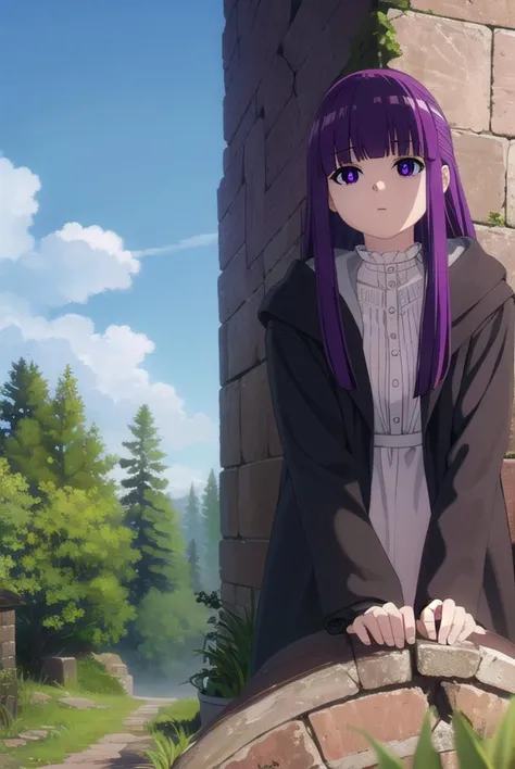fern, <lyco:fern-lyco-nochekaiser:1>,
fern, long hair, bangs, (purple eyes:1.1), purple hair, sidelocks, blunt bangs, bright pupils, half updo,
BREAK shirt, dress, jacket, white shirt, open clothes, hood, white dress, hood down,
BREAK looking at viewer, upper body, (full body:1.2),
BREAK outdoors, sky, nature,
BREAK <lyco:GoodHands-beta2:1>, (masterpiece:1.2), best quality, high resolution, unity 8k wallpaper, (illustration:0.8), (beautiful detailed eyes:1.6), extremely detailed face, perfect lighting, extremely detailed CG, (perfect hands, perfect anatomy),