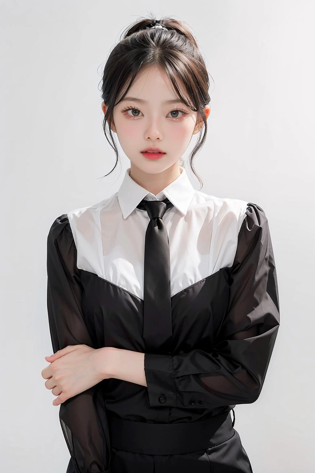 1girl, black formal shirt,white background, <lora:mmabelzz-02:1>