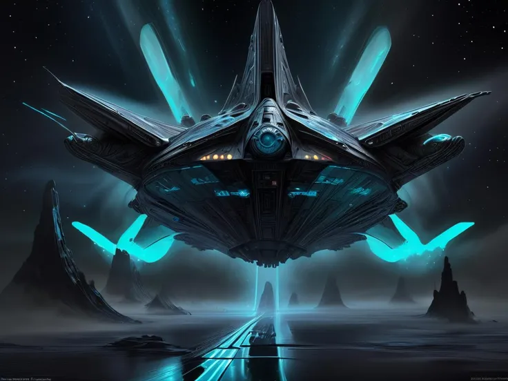 DonMWr41thXL Big Y-Wing (Star Wars), Interior Ambient Lighting, Running Boards, Luminite, Two-toned, , scifi, tech, futuristic, darkness, surreal <lora:DonMWr41thXL:1>