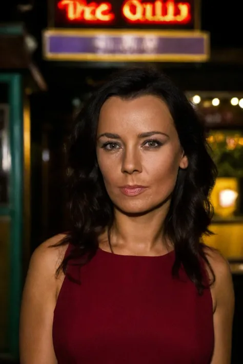 medium close up shot, <lora:iveta_real_r1:1> , solo, photo of Iveta, a woman, wearing a dress, standing outside a pub, night time, dark, (sharp forcus, highly detailed, 4k, 8k, best quality, masterpiece, ultra highres:1)