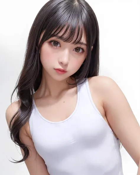 official art, 1girl, playboy bunny, 16yo, medium breast, cleavage, bare shoulders, skinny, masterpiece, ultra-detailed, (white background:1.3), upper body, blush, :/